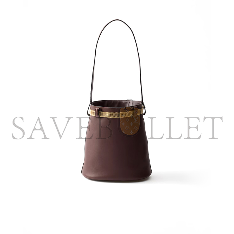 PRADA BUCKLE LEATHER BUCKET BAG WITH JEWELED BELT 1BE085 (29*16.5*18cm)